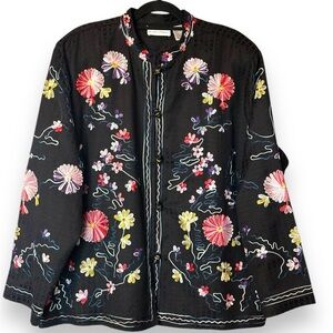Draper’s & Damon’s Women’s sz 3X Black Colorful Floral Embroidered Blazer Jacket